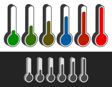 Termometre seti. resimde. Soğuk, sıcak sıcaklık.