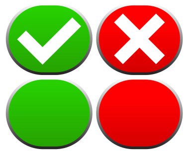 Onay işareti ve çapraz düğmeleri / simgeleri. .