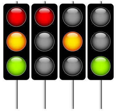 Beyaz üzerinde trafik lambası seti