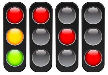 Trafik lambaları, üzerinde beyaz izole ışıklar. Kontrol ışıkları. .