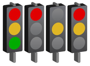 Trafik lambaları, üzerinde beyaz izole ışıklar. Kontrol ışıkları. .