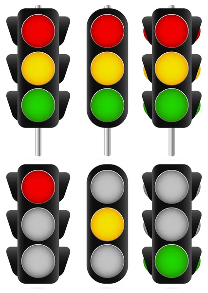 3 conjunto de semáforo diferente. Isolados e versões com postes — Fotografia de Stock