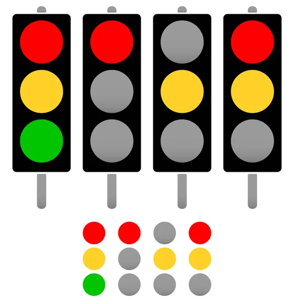 Set of cute, rounded silhouettes of traffic lamps, traffic light — Stock Photo, Image