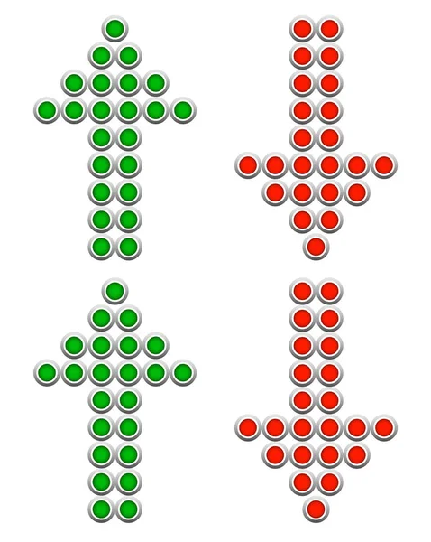 Set bestaande uit stippen op en neer pijlen. Rode en groene pijlen — Stockfoto