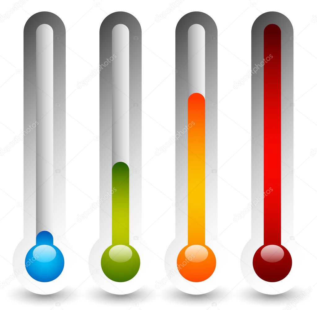 Thermometer set. illustration. Cold, hot temperatures.