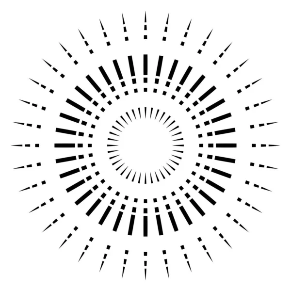 Líneas punteadas concéntricas y radiales. Explosión geométrica abstracta, llamarada — Archivo Imágenes Vectoriales