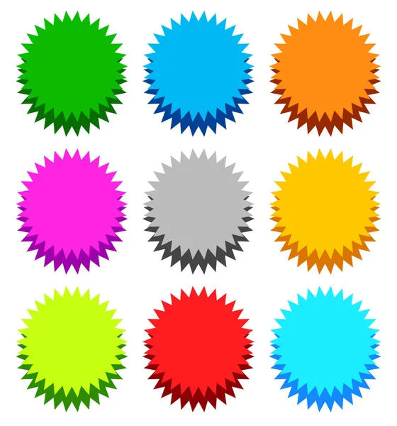 BADGE/Starburst/Sunburst az árnyék 9 színben — Stock Vector