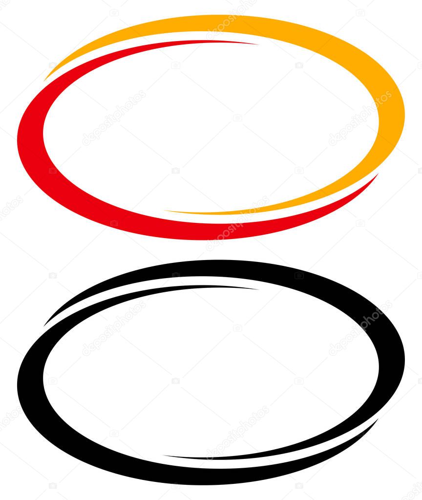 Oval, ellipse banner frames, borders. Duotone and black versions