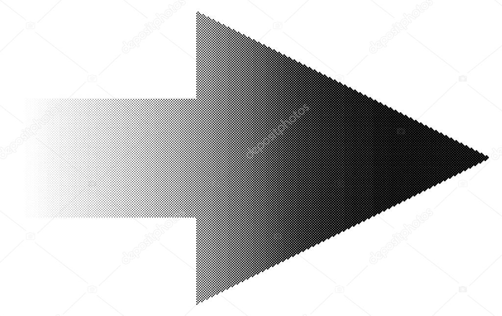 Halftone arrow with fading gradient. Half-tone arrow shape