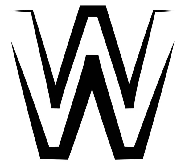 Начальный символ буквы "W", контурная иллюстрация буквы "W" — стоковый вектор