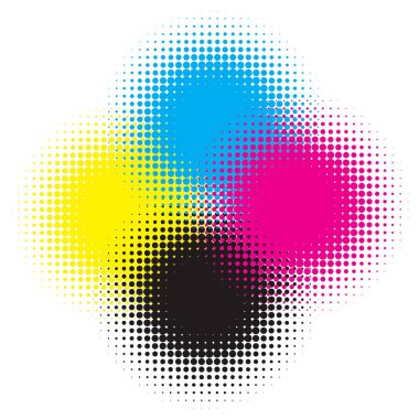 Cmyk halftone elemanı soluk. Cymk renk yarım ayarı yazdırır