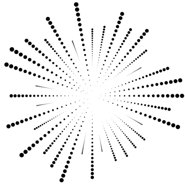 Lignes radiales à points aléatoires. Pointu, lignes speckle circulaire — Image vectorielle