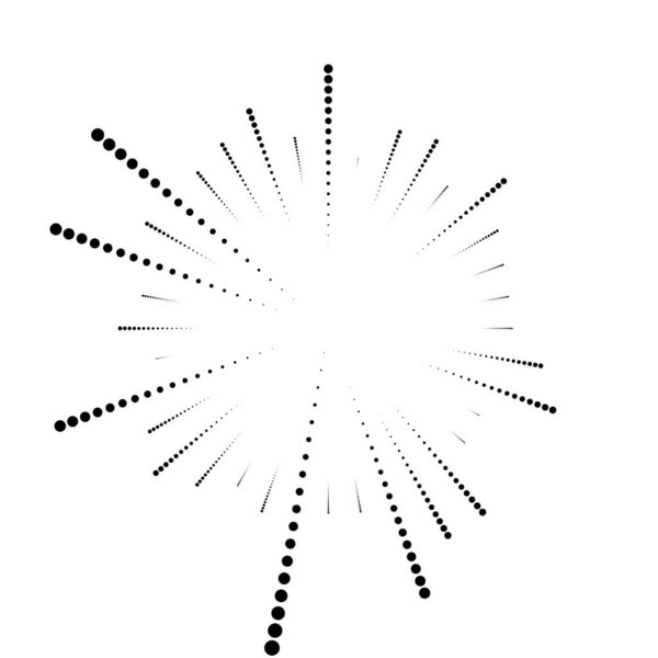 Radial random dots lines. Dotted, speckle lines circular