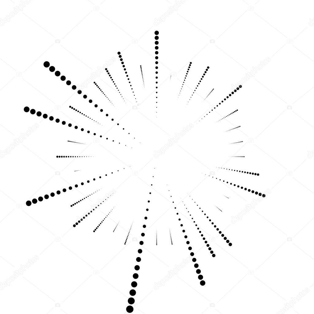 Radial random dots lines. Dotted, speckle lines circular