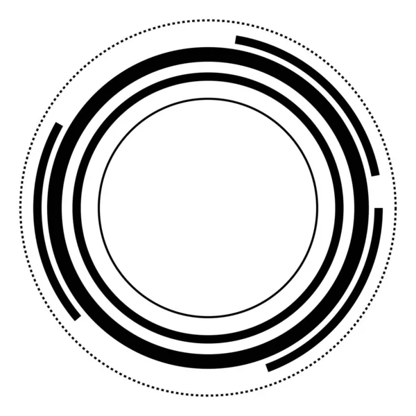 Cercles aléatoires avec lignes pointillées, aléatoire, concept circulaire — Image vectorielle