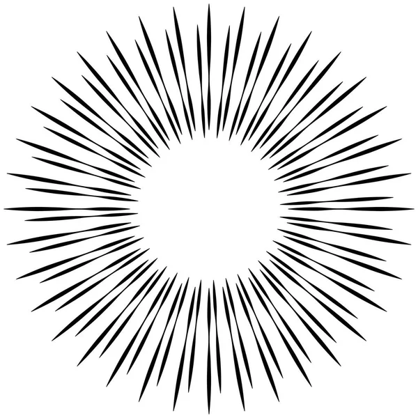 Radial ray, beam lines. Circular radiation stripes pattern. Glea — Stock Vector