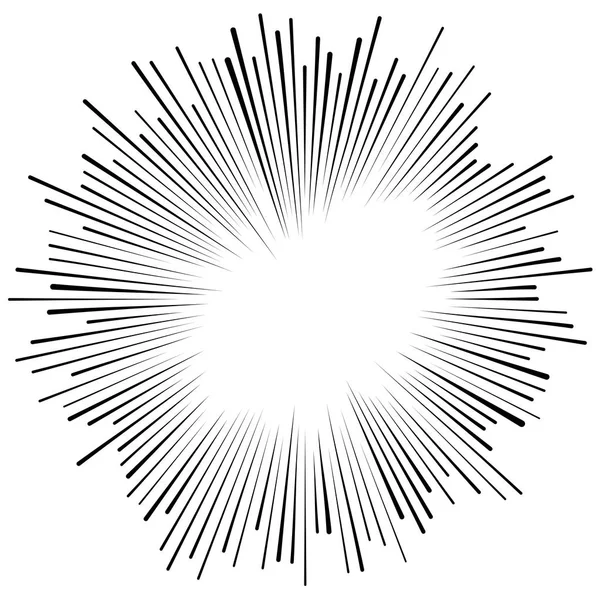 Rayonnements radiaux, rayonnements, sursauts d'étoiles, rayons solaires. Circulation — Image vectorielle