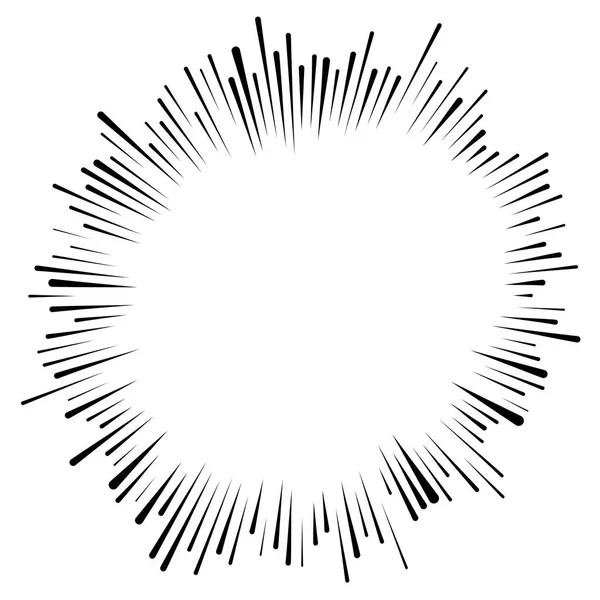 Rayos radiales, rayos irradiantes, rayos estelares, líneas de rayos solares. Circula — Vector de stock