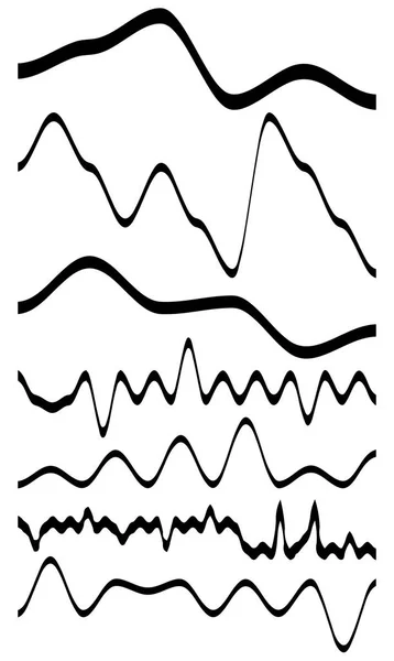 Set di elementi di linea ondulati, ondulati (zigzag). Linee con effetto ondulante — Vettoriale Stock