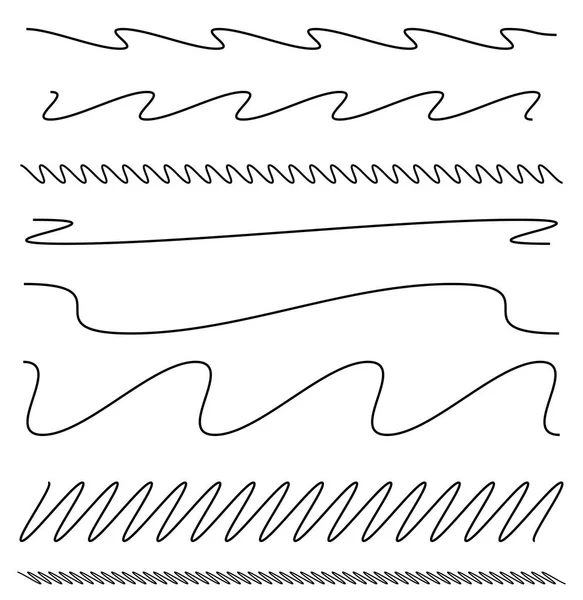 Ondulado, ondulado (zigzag) conjunto de elementos de línea. Líneas con efecto ondulatorio — Archivo Imágenes Vectoriales