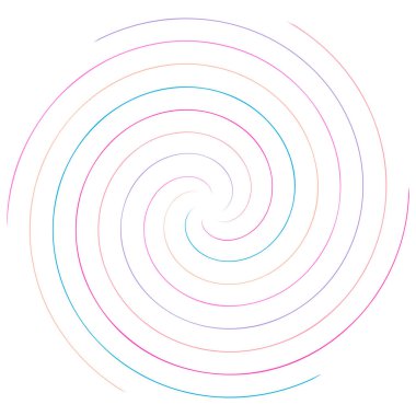 Soyut spiral, büküm. Radyal girdap, kıvrımlı, dalgalı çizgiler elemanı. Dairesel, eşmerkezli döngü deseni. Dön, girdap tasarımı. Kasırga, girdap illüstrasyon