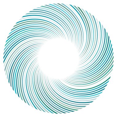 Soyut spiral, büküm. Radyal girdap, kıvrımlı, dalgalı çizgiler elemanı. Dairesel, eşmerkezli döngü deseni. Dön, girdap tasarımı. Kasırga, girdap illüstrasyon