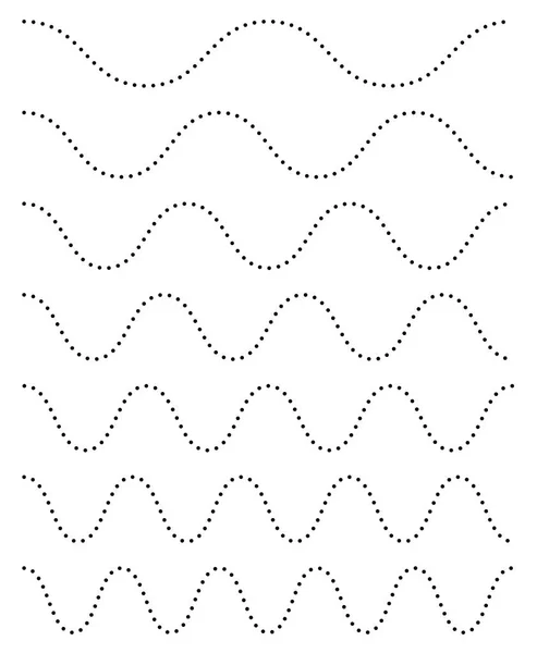 Conjunto de elementos de linha ondulado, ondulado e ondulado (ziguezague). Linhas com efeito ondulante — Vetor de Stock