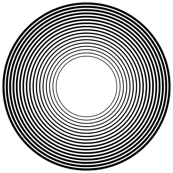 Koncentriska, radiella cirklar mönster. Strålande, cirkulär spiral, — Stock vektor