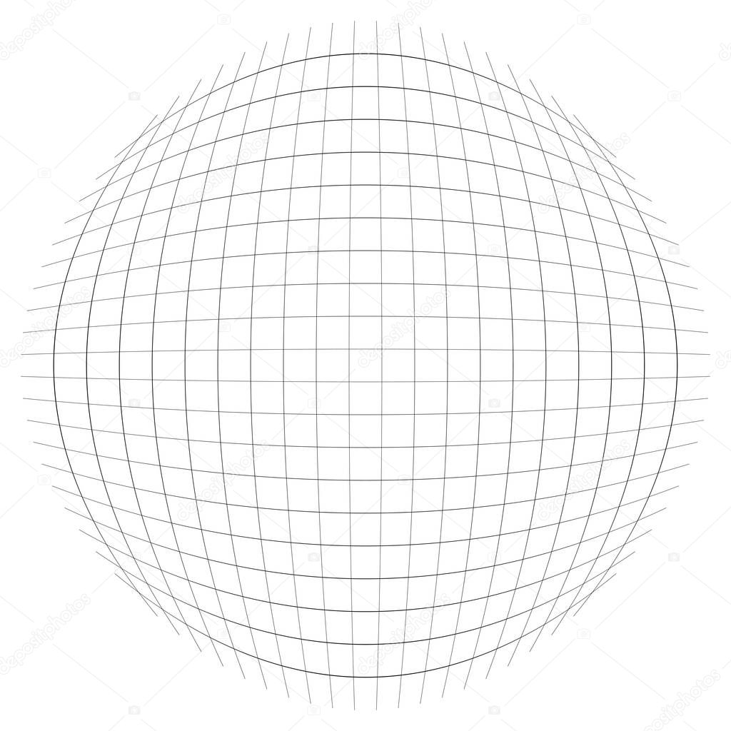 Orb, sphere with squares line mesh, grid. Circular, concentric e