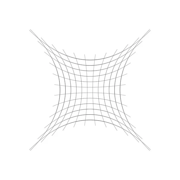 Ingesprongen, gebogen mesh/grid/array van dunne lijnen. Oblate, knu — Stockvector