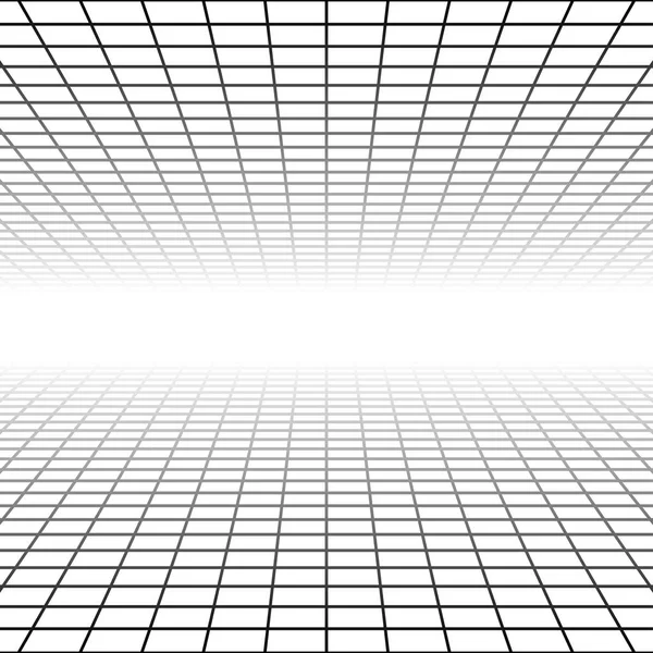 Mesh, grid in perspective vanish, diminish to distant horizon. V — Stock Vector