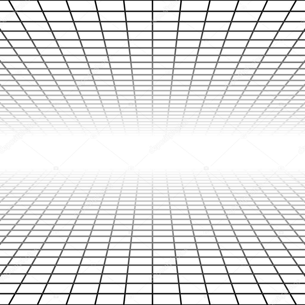 Mesh, grid in perspective vanish, diminish to distant horizon. V