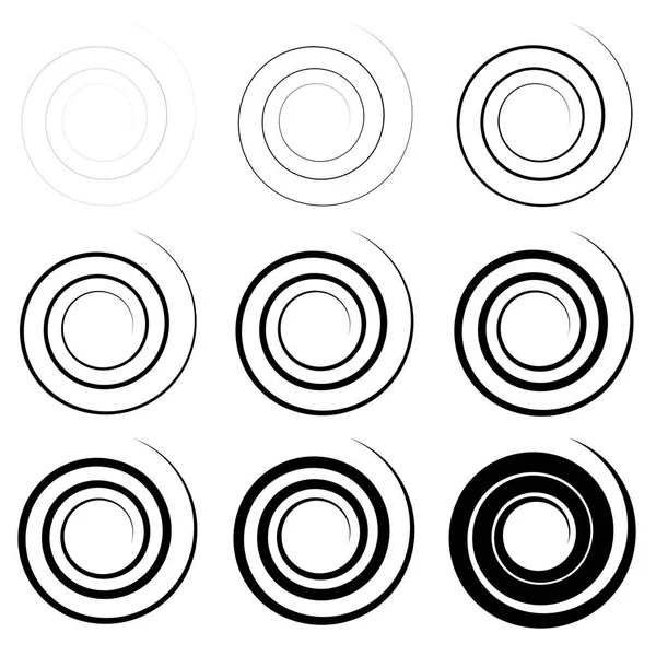 抽象的なスパイラル ねじれ バイン テンドリル デザイン要素 放射状の渦巻き 旋回波状 円形の同心円ループ 旋回設計 渦巻きイラスト — ストックベクタ