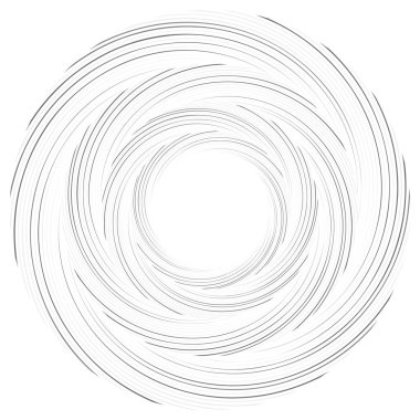 Soyut spiral, büküm. Radyal girdap, kıvrımlı, dalgalı çizgiler elemanı. Dairesel, eşmerkezli döngü deseni. Dön, girdap tasarımı. Kasırga, girdap illüstrasyon