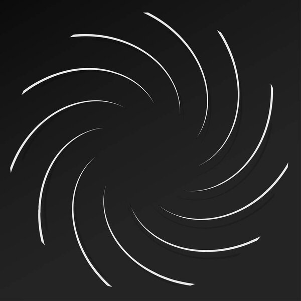Abstract spiral, twist. Radial swirl, twirl curvy, wavy lines element. Circular, concentric loop pattern. Revolve, whirl design. Whirlwind, whirlpool illustration