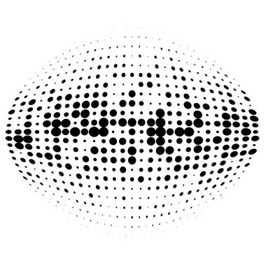 Half-tone dots. Dotted, circles pattern. Sphere, orb or globe distortion speckles. Diffuse radial, radiating bulge, bloat warp. Polka-dot inflate design. Abstract circles circular geometric pattern clipart