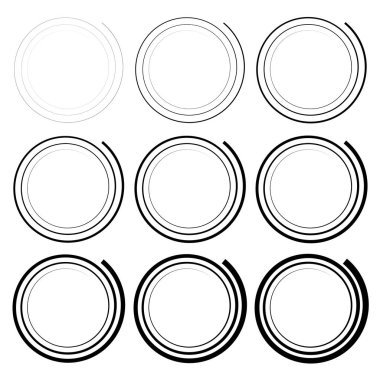 Soyut spiral, büküm. Radyal girdap, kıvrımlı, dalgalı çizgiler elemanı. Dairesel, eşmerkezli döngü deseni. Dön, girdap tasarımı. Kasırga, girdap illüstrasyon