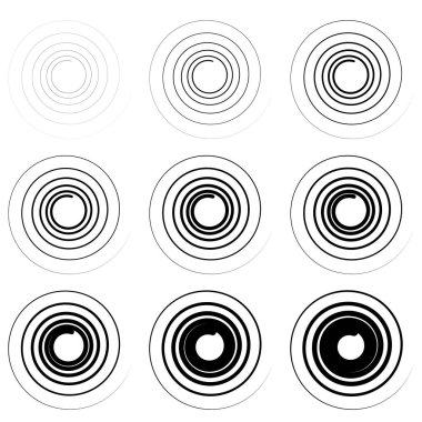 Soyut spiral, büküm. Radyal girdap, kıvrımlı, dalgalı çizgiler elemanı. Dairesel, eşmerkezli döngü deseni. Dön, girdap tasarımı. Kasırga, girdap illüstrasyon