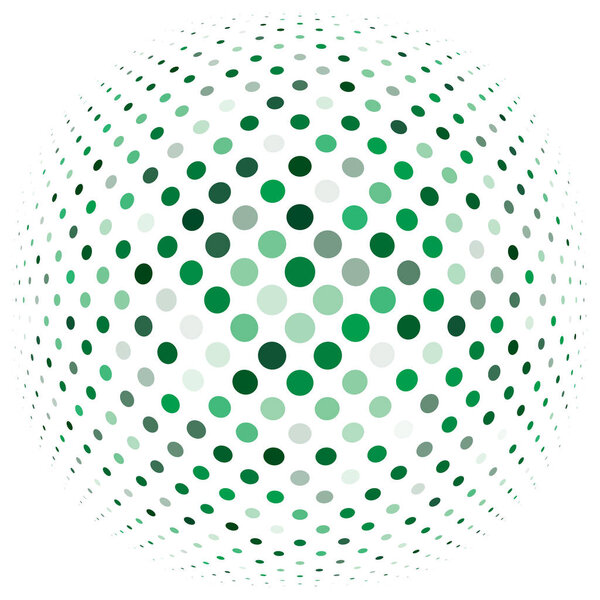 Half-tone dots, circles, dotted element. Sphere, orb or globe distortion speckles. Diffuse radial, radiating bloat, bulge warp. Polka-dot inflate design. Circular geometric pattern, abstract circles