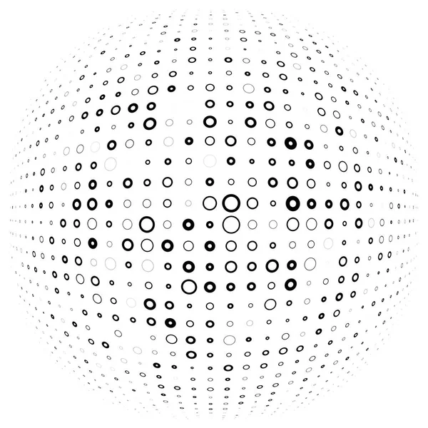ハーフトーンのドット 点線の要素 オーブ またはグローブの歪みの斑点 拡散放射状 放射膨らみ 膨らみワープ ポルカドット膨張デザイン 円形幾何学模様 抽象円 — ストックベクタ