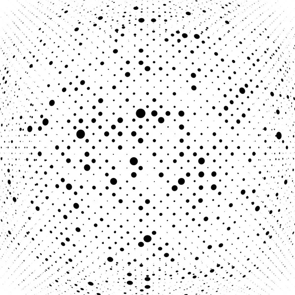 ハーフトーンドット 円のパターン オーブ またはグローブの歪みの斑点 拡散放射状 放射バルジ 膨張ワープ ポルカドット膨張デザイン 抽象的な円円形幾何学的パターン — ストックベクタ