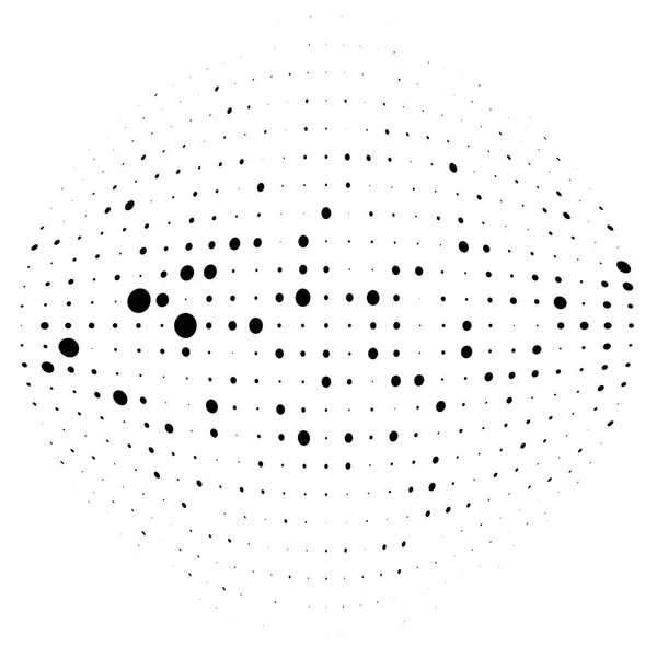 Puntos Medio Tono Patrón Círculos Punteados Esfera Órbita Manchas Distorsión — Archivo Imágenes Vectoriales