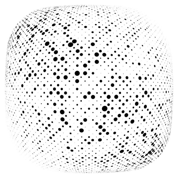 Half-tone dots. Dotted, circles pattern. Sphere, orb or globe distortion speckles. Diffuse radial, radiating bulge, bloat warp. Polka-dot inflate design. Abstract circles circular geometric pattern