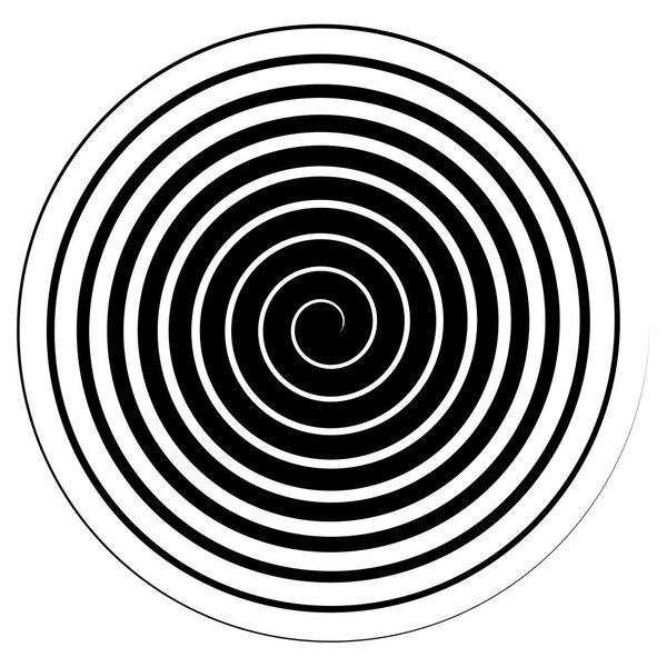 Abstract spiral, twist. Radial swirl, twirl curvy, wavy lines element. Circular, concentric loop pattern. Revolve, whirl design. Whirlwind, whirlpool illustration