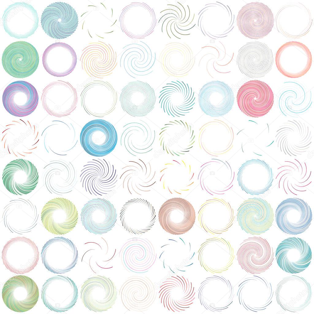 Abstract spiral, twist. Radial swirl, twirl curvy, wavy lines element. Circular, concentric loop pattern. Revolve, whirl design. Whirlwind, whirlpool illustration