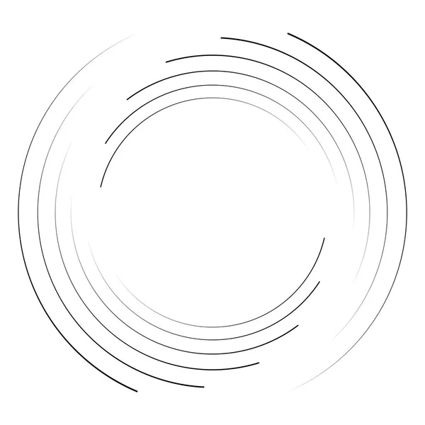 同心圆 螺旋形 螺旋形 螺旋形元素 圆形和径向线体积 螺旋形 带旋转的分段圆 辐射弧线 几何耳蜗 涡旋图解 — 图库矢量图片