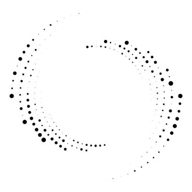 Rastgele noktalı, nokta, yarı ton benekler eşmerkezli daire. Spiral, girdap, girdap elementi. Dairesel ve radyal çizgiler volute, sarlis. Döndürme ile bölümlenmiş daire. Yay yayı yayı. Koklear, girdap illüstrasyon