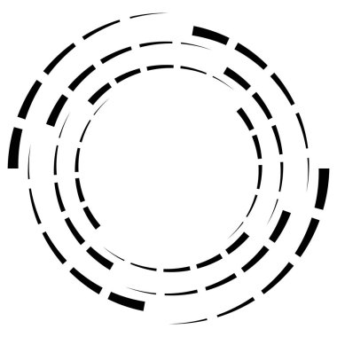 Döndürme ile bölümlenmiş daire. Dairesel ve radyal Kesikli çizgiler volute, sarkıt. Soyut eşmerkezli daire. Spiral, girdap, girdap elementi. Yay çizgileri yayan. Geometrik koklear, girdap illüstrasyon