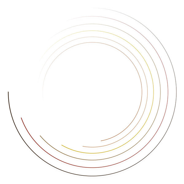 Abstract concentric circle. Spiral, swirl, twirl element. Circular and radial lines volute, helix. Segmented circle with rotation. Abstract radiating arc lines. Geometric cochlear, vortex illustration