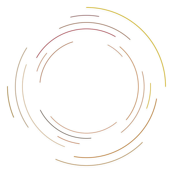Abstract concentric circle. Spiral, swirl, twirl element. Circular and radial lines volute, helix. Segmented circle with rotation. Abstract radiating arc lines. Geometric cochlear, vortex illustration